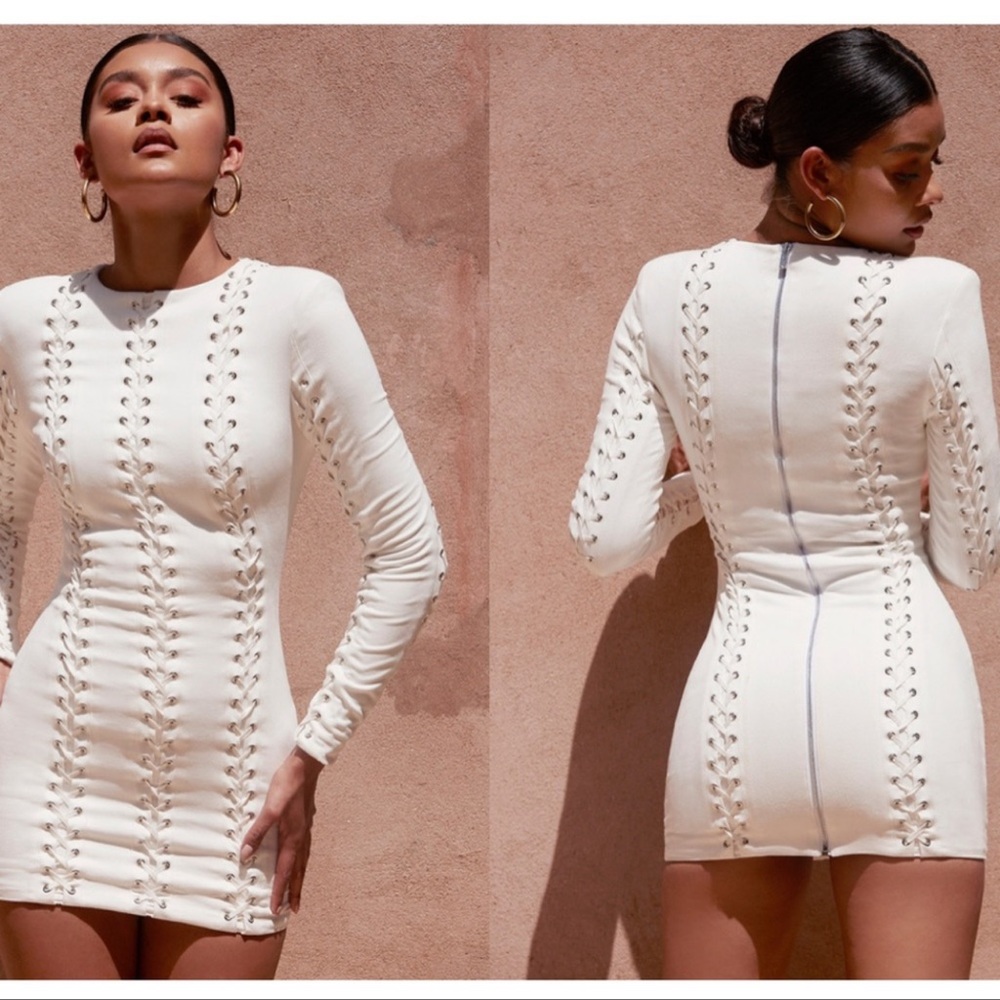 House of CB London Alessia Dress Bodycon Lace Up Mini Clubbing Dress Size XS